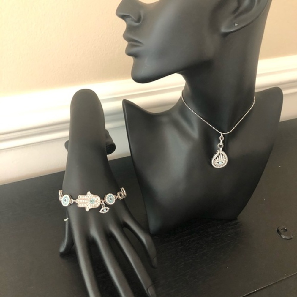 Evil eye necklace and bracelet  set